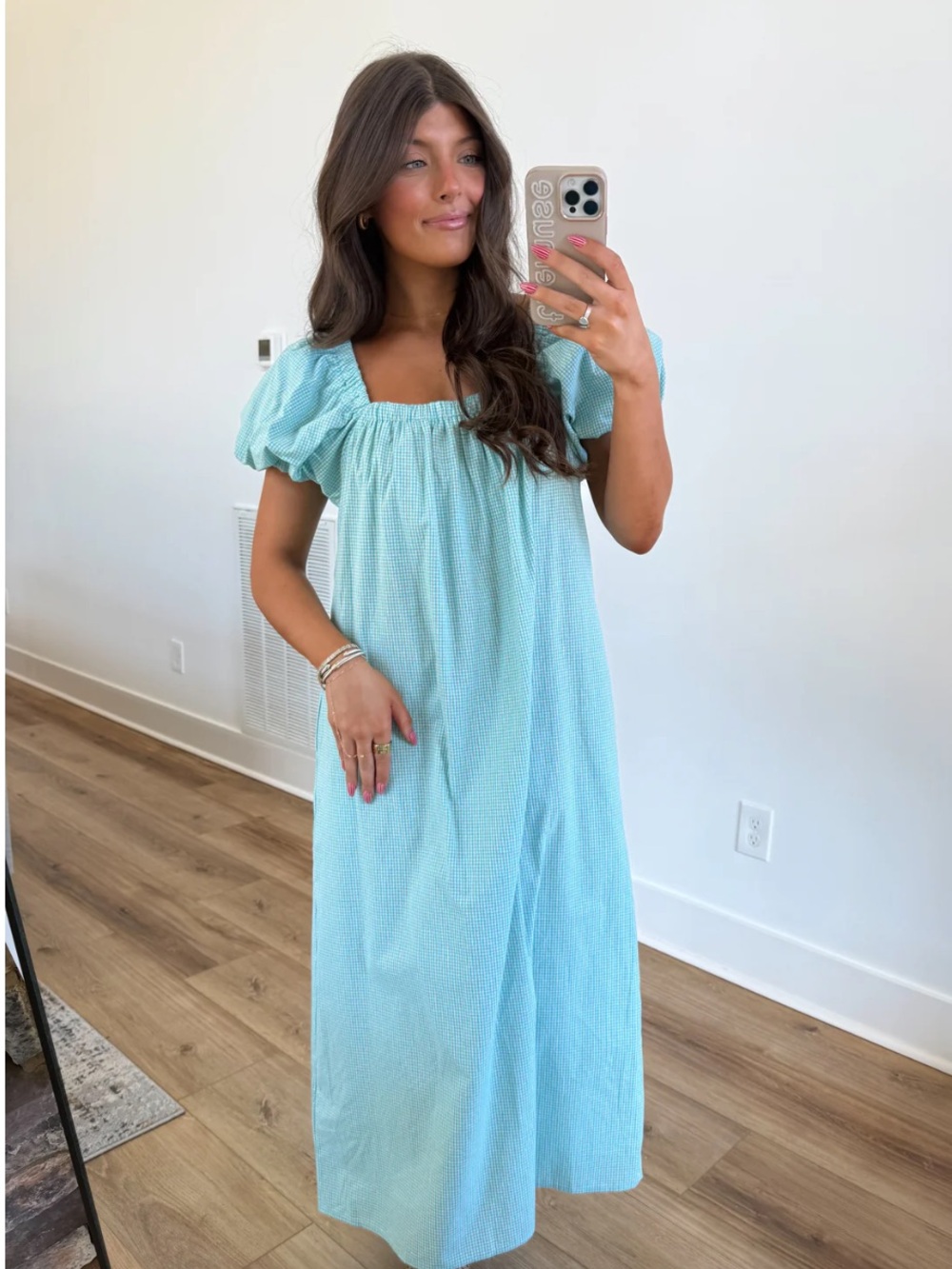 Things between gingham Puff Sleeve Maxi Dress